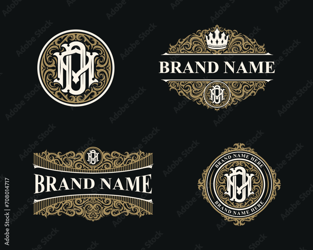 Set of letter AD or DA monogram logos template. Premiun, Luxury, Victorian, Vintage, Badge design, Ornament Frame Style. Vector collection good for wedding, fashion boutique, clothing brand and etc