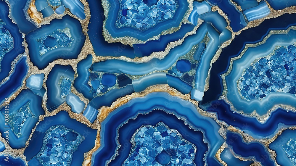 Seamless sapphire blue agate gem stone horizontal cross section background texture - obrazy, fototapety, plakaty 
