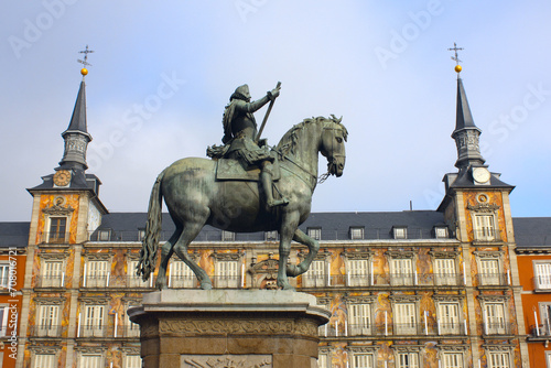 Statue of King Philips III at Plaza Mayor in Madrid, Spain 