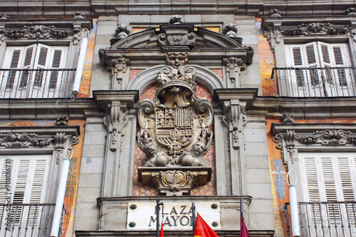 Coat of arms on Casa de la Panaderia at Plaza Mayor in Madrid, Spain photo