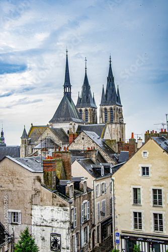 Old historical buildings in the narrow street at ancient city Blois France