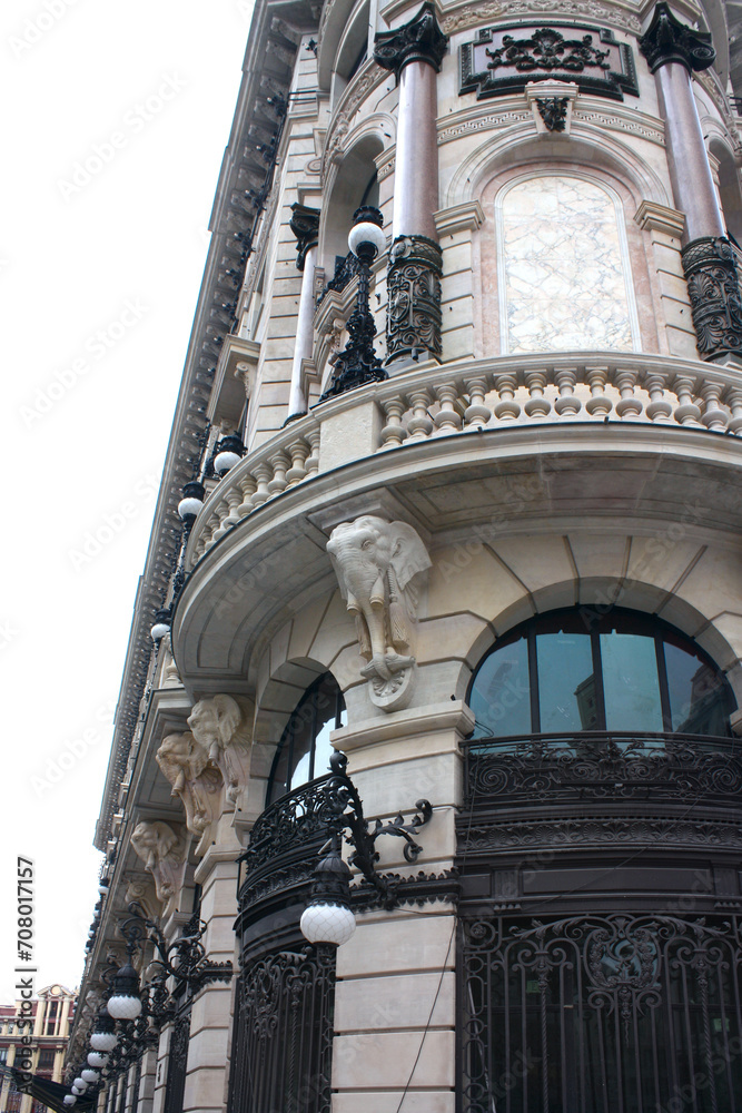 Rich decoration of beautiful historical building in Old Town of Madrid, Spain	
