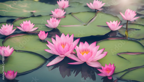 pink water lilies in the lake