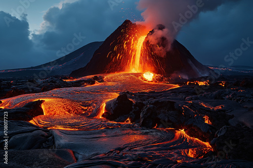 ハワイ火山国立公園の流れ出す溶岩 photo