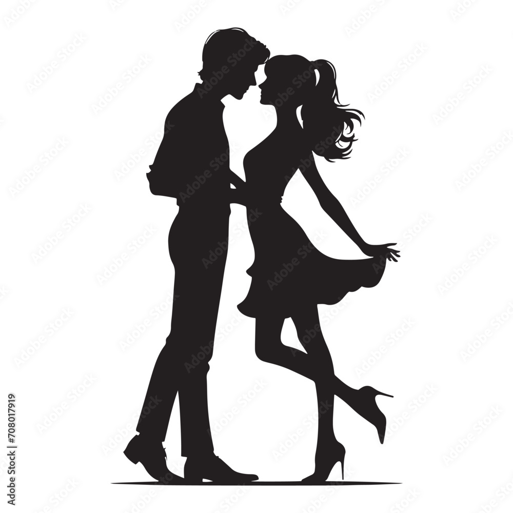 Intertwined Moments: Intricate Romantic Couple silhouette, symbolizing the intertwined moments of love - valentine couple silhouette Valentine Silhouette - Couple vector

