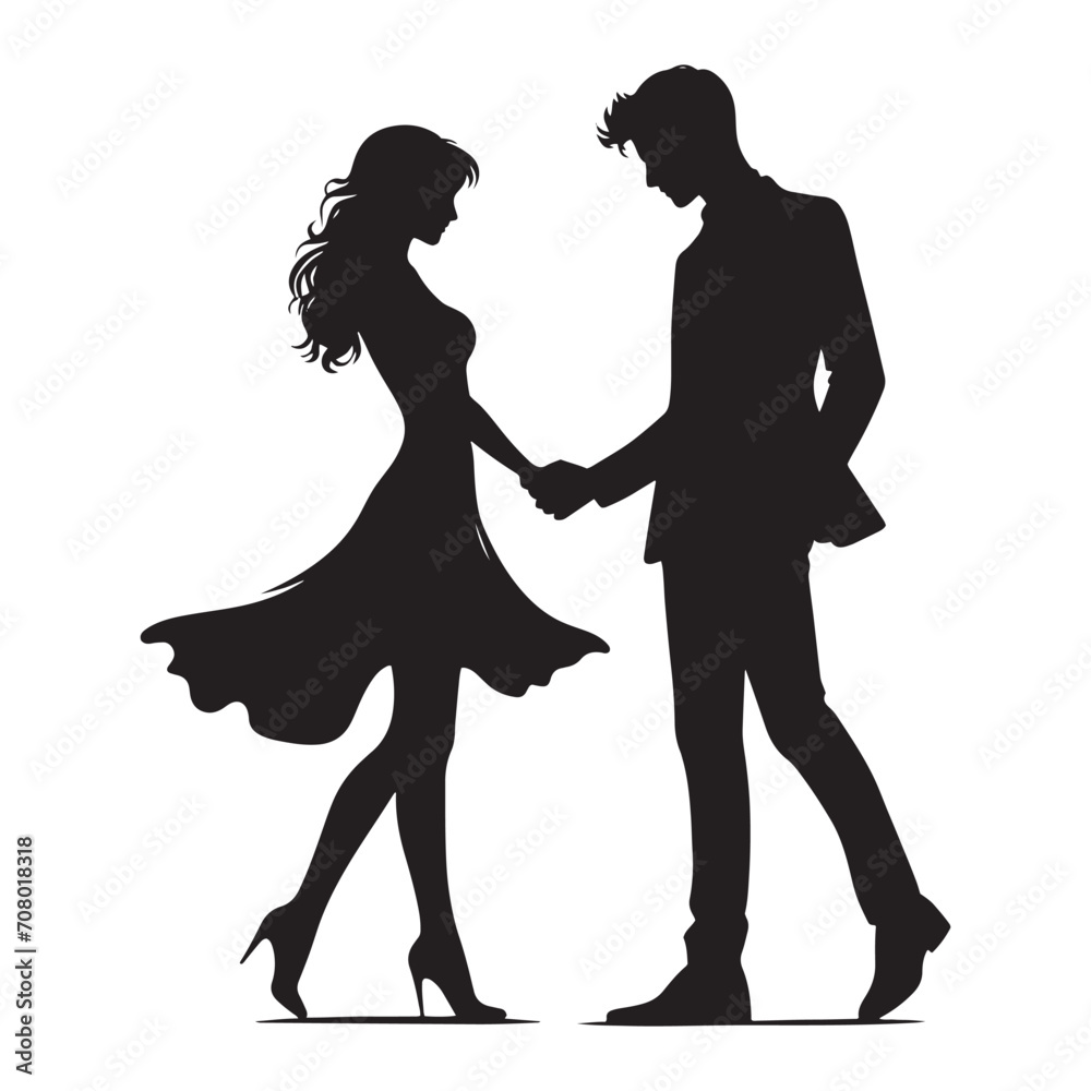 Flickering Unity: A detailed Valentine Couple silhouette, capturing the dance of flames in love's embrace - valentine couple silhouette Valentine Silhouette - Couple vector
