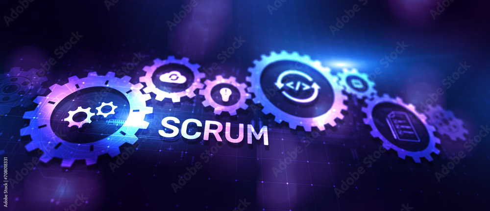 Fototapeta premium SCRUM, Agile development methodology, programming and application design technology concept on virtual screen.