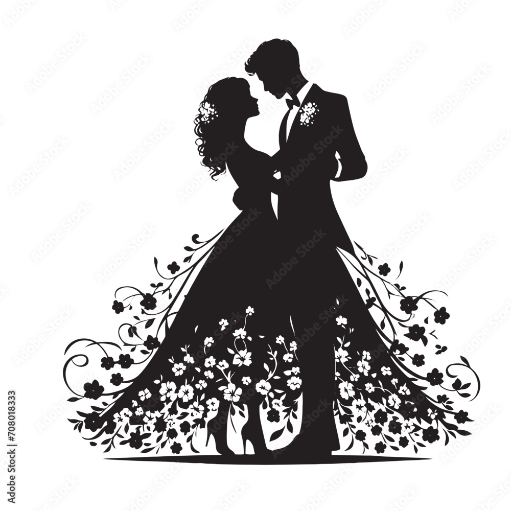 Eternal Whispers: Detailed Couple silhouette, a visual whisper of deep and intimate romantic connection - valentine couple silhouette Valentine Silhouette - Couple vector
