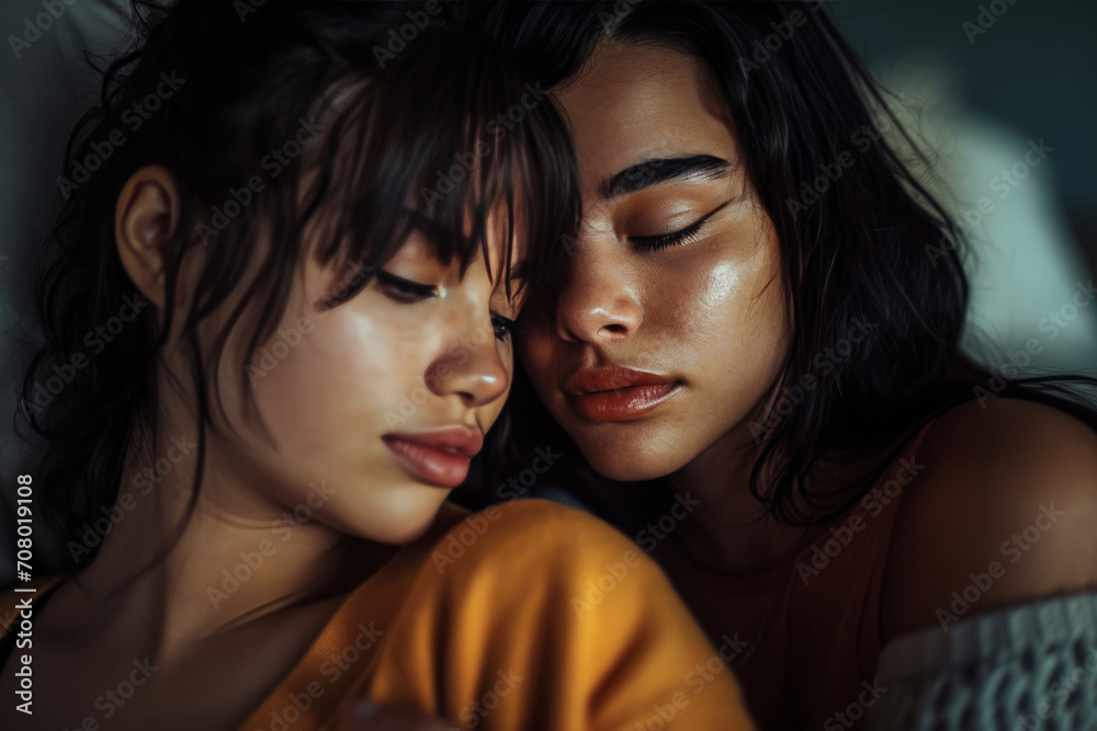  a supportive friend offering comfort and understanding to a girl experiencing PMS. 