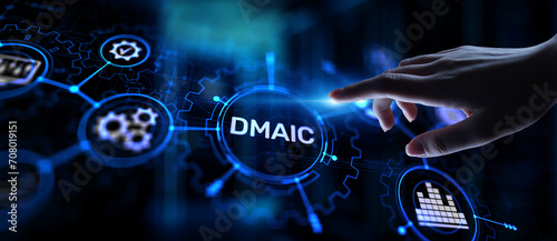 DMAIC Define Measure Analyze Improve Control Industrial business process optimisation six sigma lean manufacturing technology concept on virtual screen. photo