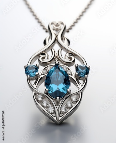 Rhodium - plated silver necklace with london blue topaz,