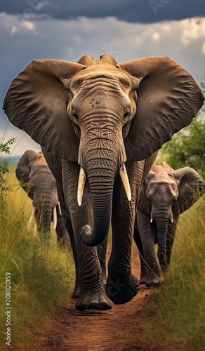 African elephants walking in the savanna