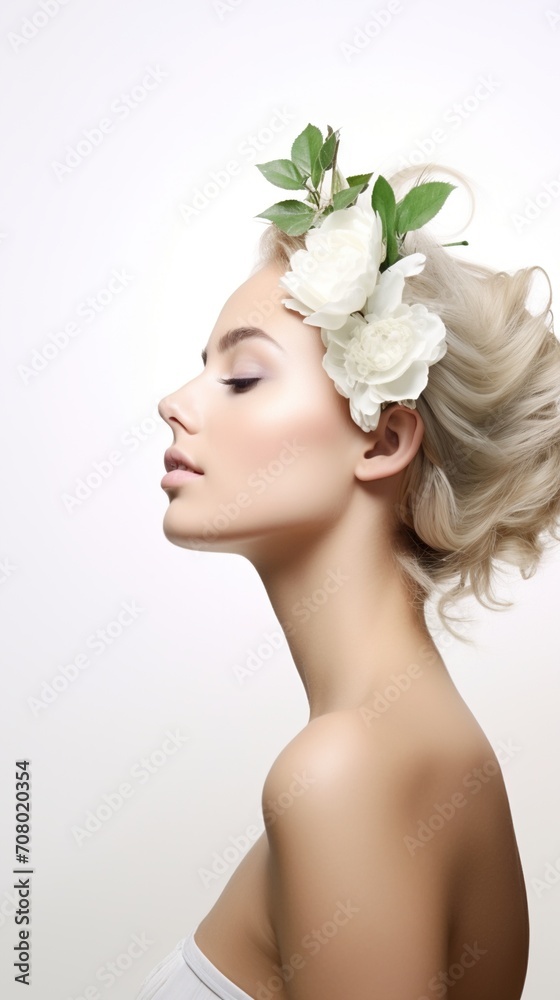 Young beautiful blonde woman with flowers in her hair Young beautiful blonde woman with flowers in her hair