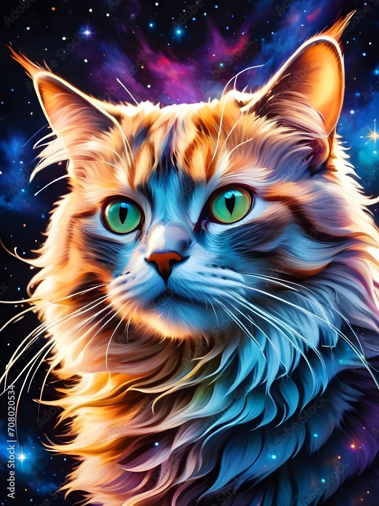Cosmic Whiskers: A Captivating Fantasy Photograph of a Cat
