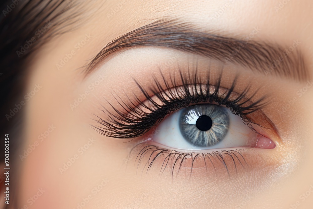 close eye closeup of a young woman with long eyelashes. Eyelash extensions. eyebrows close eye closeup of a young woman with long eyelashes. Eyelash extensions. eyebrows