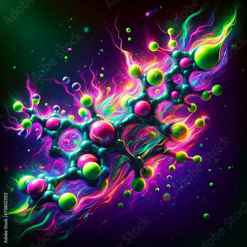 Dynamic Estrogen Molecule in Neon Green and Purple