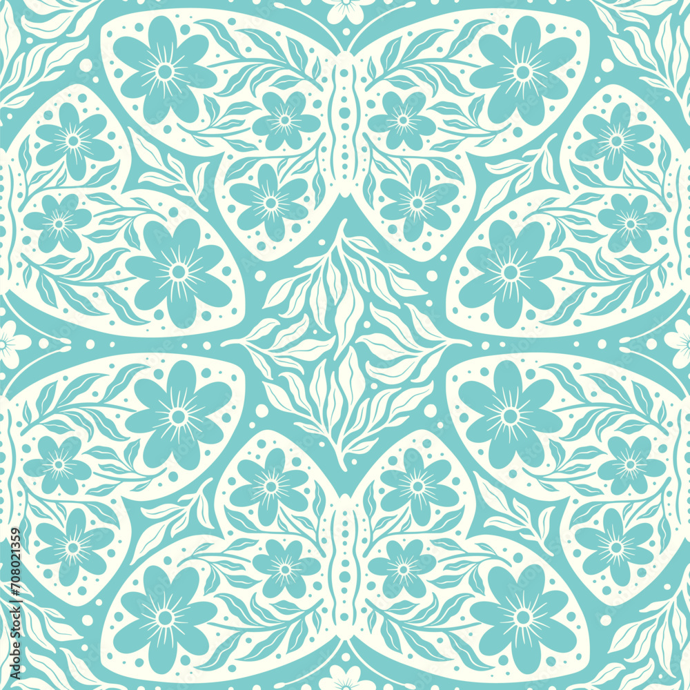 Hand drawn butterflies flowers seamless pattern. Scandinavian folk seamless butterfly floral texture Hand drawn butterflies flowers seamless pattern. Scandinavian folk seamless butterfly floral texture
