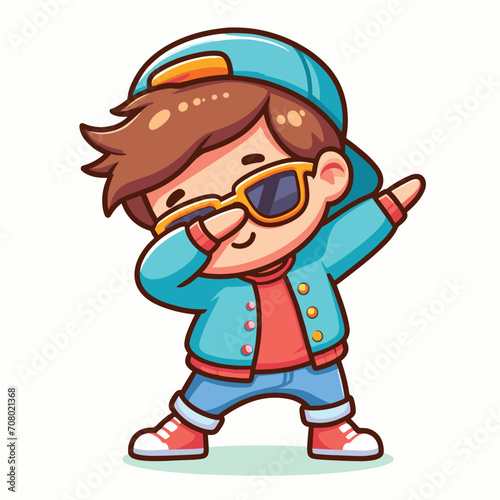 cute cool boy dabbing pose cartoon vector illustration