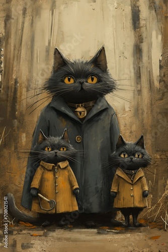 black kitty cat kitten two cats coats dapper family yellow blacks peaky blinders gray anthropomorphic quiet disdain photo
