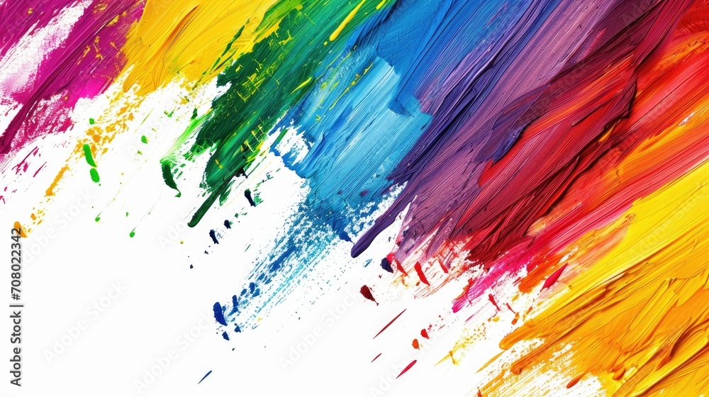 Abstract colorful brushstrokes of oil paint on a white background