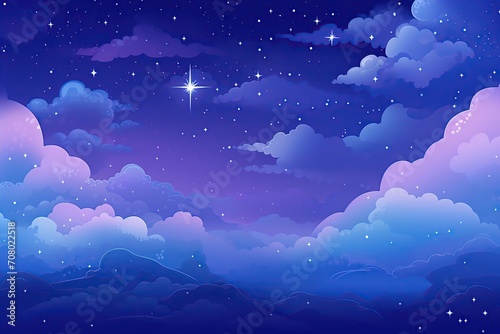 Illustration of night sky with stars and clouds