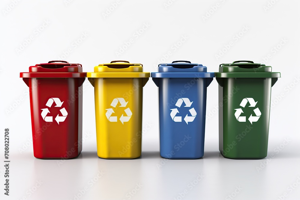 Colorful recycle bins with recycle symbol on white background Colorful recycle bins with recycle symbol on white background