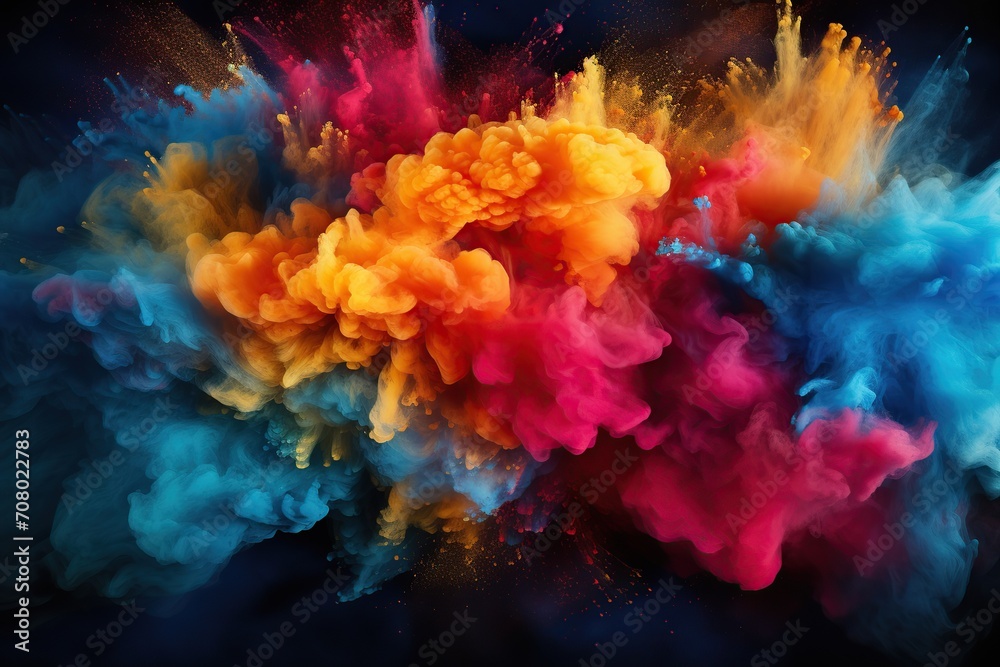 Colorful powder explosion on black background