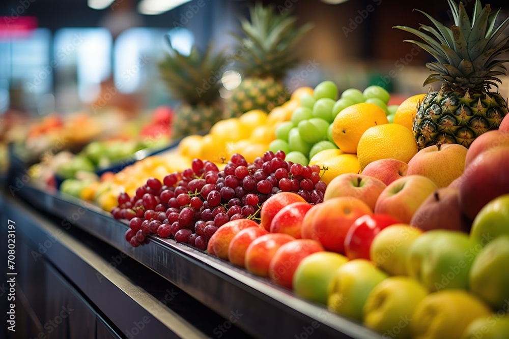 Assortment of ripe fruits on the market counter Assortment of ripe fruits on the market counter