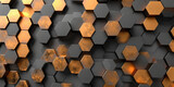 Abstract futuristic luxurious digital geometric technology hexagon background banner illustration 3d - Glowing gold, brown, gray and black hexagonal 3d shape texture wall