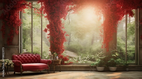an artistic background featuring a harmonious blend of red and green shades  creating a visually soothing and calming atmosphere  reminiscent of a serene garden bathed in soft  natural light.