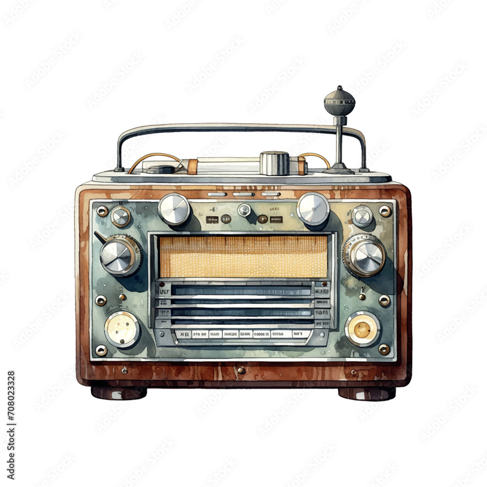 radio watercolor illustration on white background radio watercolor illustration on white background