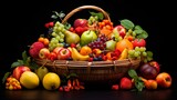 an assortment of fruits nestled in a colorful basket, their vibrant hues contrasting beautifully against the pristine white backdrop, evoking the essence of nature's bounty.