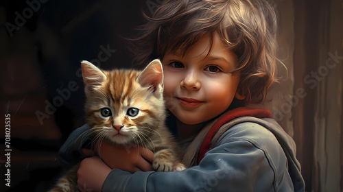 cute boy with a cat