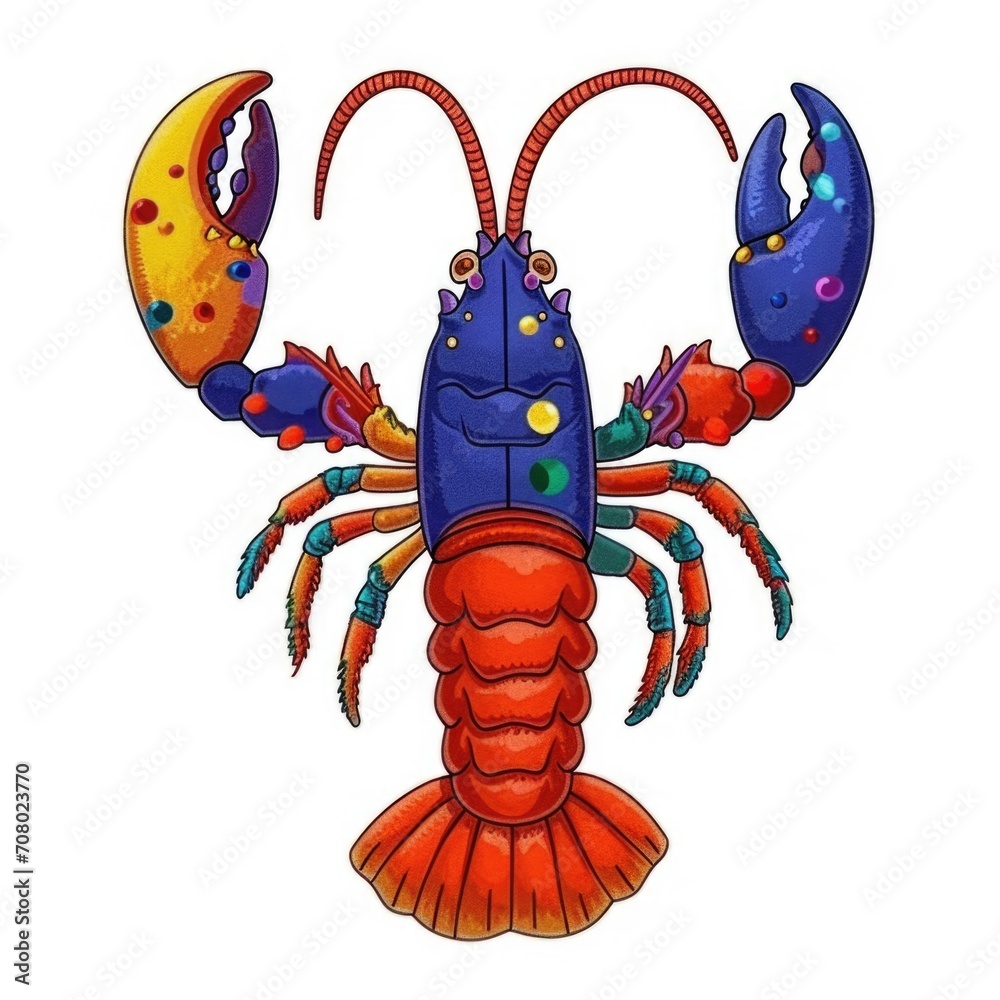 A cartoon lobster with a moon on its back. Mardi Gras crawfish. - obrazy, fototapety, plakaty 