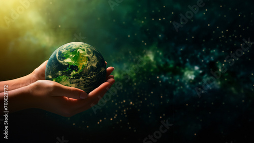 Hand hält Weltkugel aus Glas für den Naturschutz für die Natur zu retten Nahaufnahme, ai generativ
