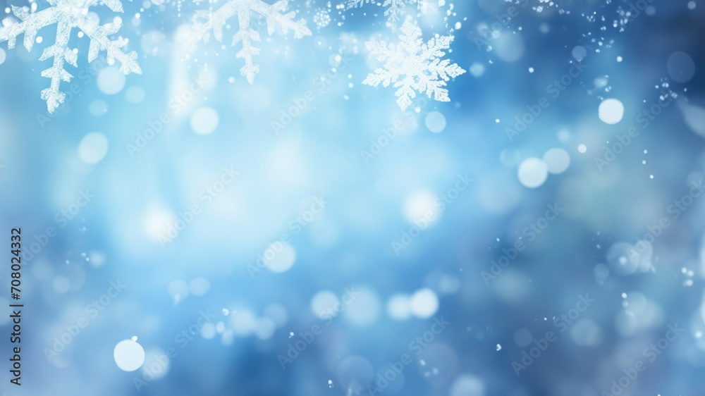 Frosty Winter Wonderland: Icy Snowflakes and Sparkling Bokeh Lights Poster or Sign with Open Empty Copy Space for Text 