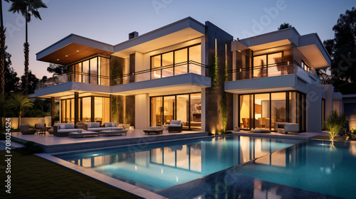 Beautiful modern style luxury home exterior at suns photo