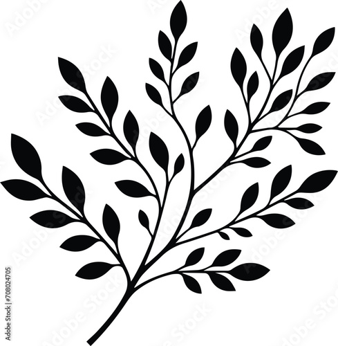 Leaves and branch of a tree, silhouette vector art. 