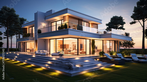 Beautiful modern style luxury home exterior at suns © Artistic