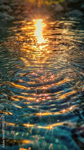 Sun ripples adorn the surface. The surface of the water reflects sunlight. Beauty of nature. © DreamPointArt