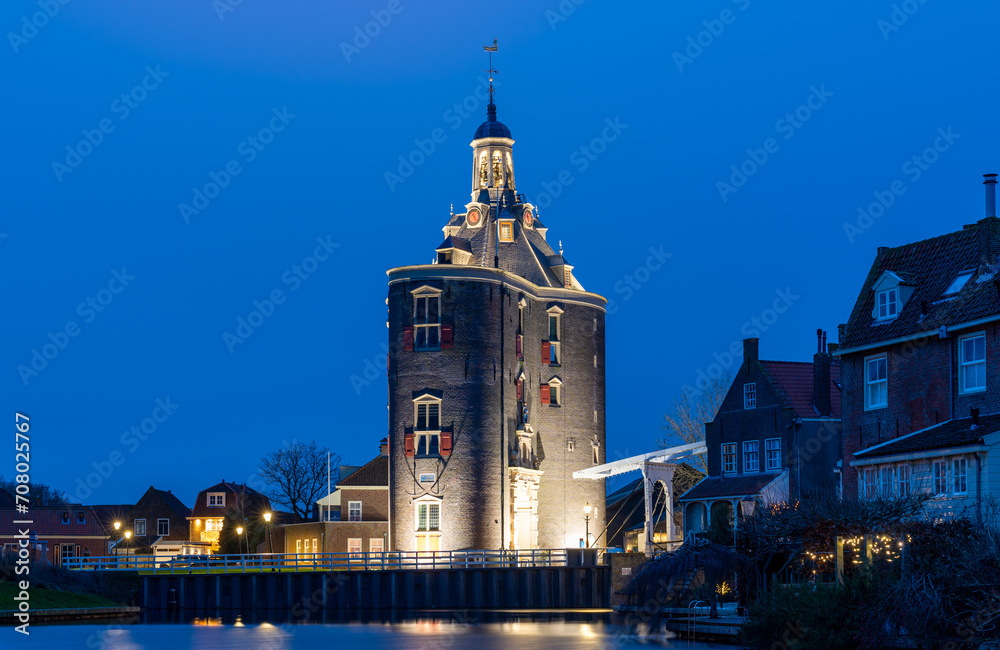 The Drommedaris, a historical city gateway located in dutch city of Enkhuizen