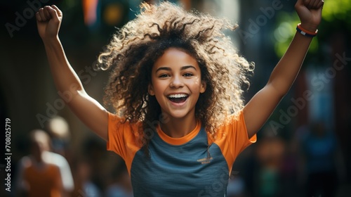 Ecstatic young woman celebrating her victory