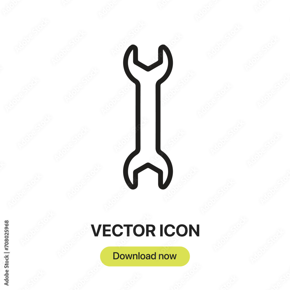 Wrench icon vector. Linear-style sign for mobile concept and web design. Wrench symbol illustration. Pixel vector graphics - Vector.	