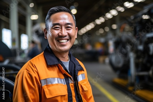 Portrait of a happy Asian male worker in an industrial setting