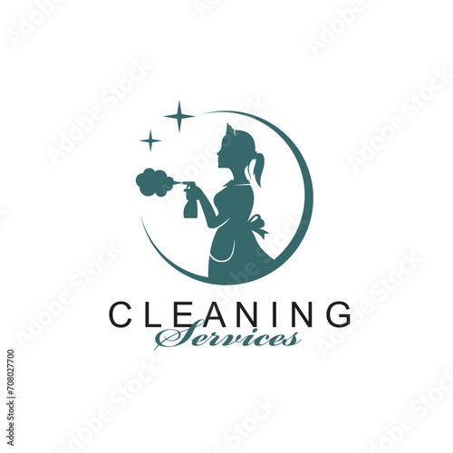 house maid lady for cleaning service design with spray bottle in hand isolated on white background