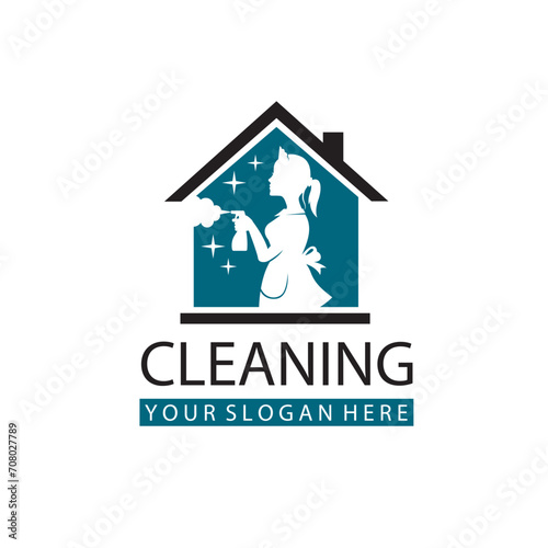 house maid lady for cleaning service design with spray bottle in hand isolated on white background