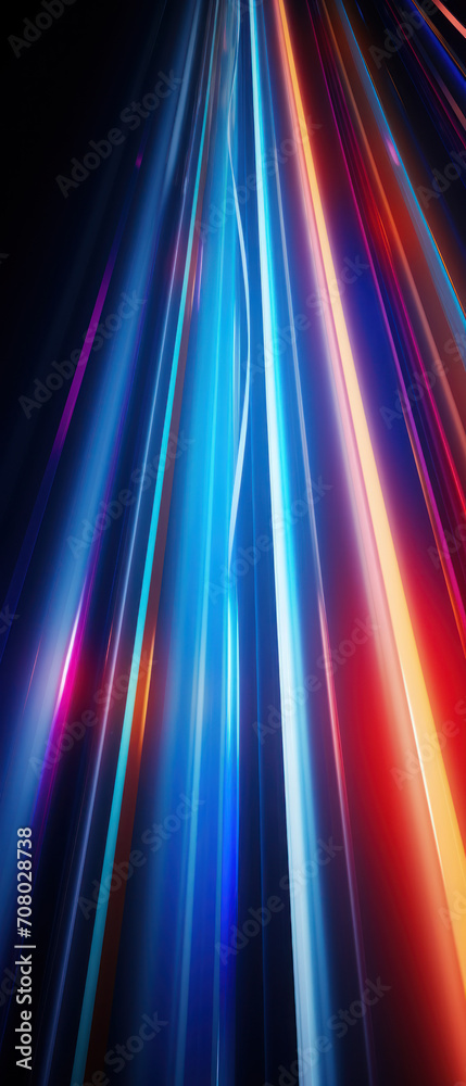 Fototapeta premium Futuristic tunnel illuminated by vibrant LED lights and laser beams, showcasing movement and technology.