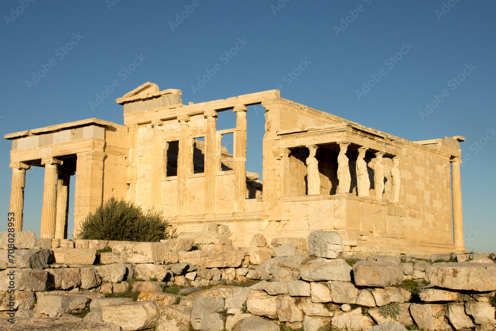 Porch of the Caryatids at The Erechtheion atop the ancient ruins of the Acropolis
