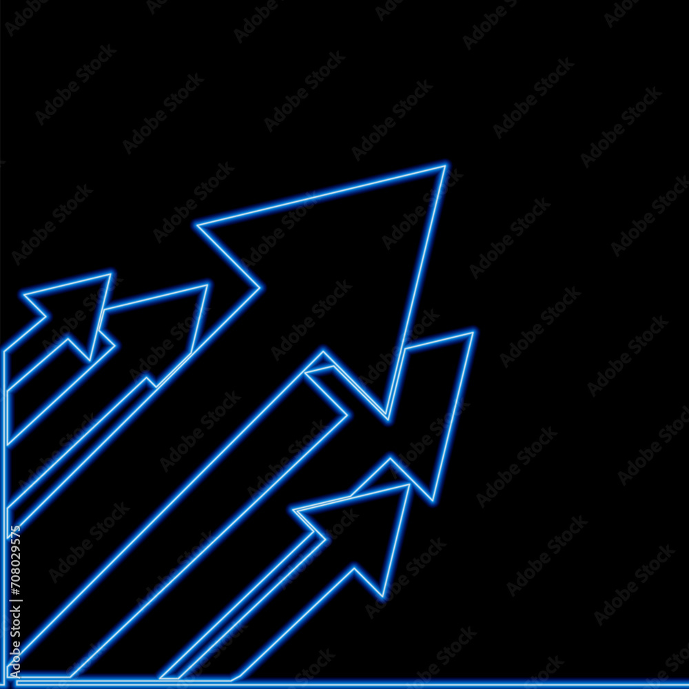 Neon blue upward moving arrow. Success Idea phase icon neon concept Neon blue upward moving arrow. Success Idea phase icon neon concept