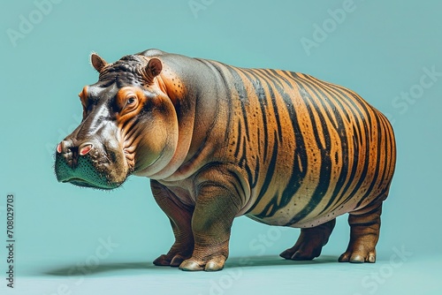 Hippo with tiger stripes. AI generative art